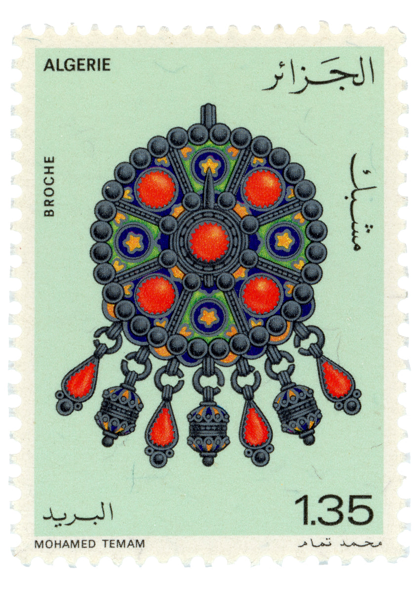Algerian Heritage Stamp Tote Bag – Traditional Amazigh Brooch (1970s)