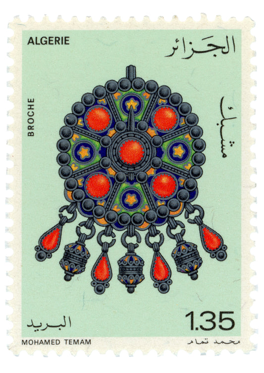 Algerian Heritage Stamp Tote Bag – Traditional Amazigh Brooch (1970s)